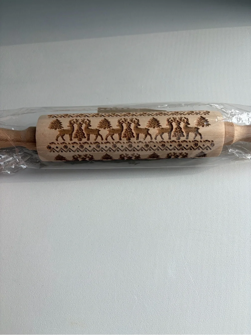 Laser Engraved Wooden Rolling Pin Christmas Embossed Pattern 14 Inch New